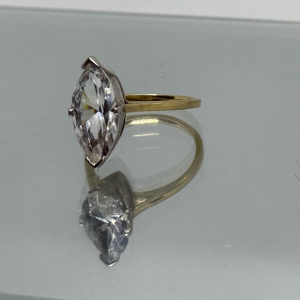 14k Solid White & Yellow Gold, large Marquise White Spinel Ring - Picture 2 of 10